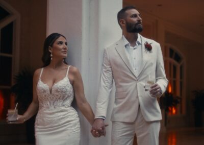 Couple portrait with resort architecture