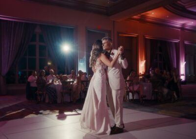 Ballroom reception with guests dancing