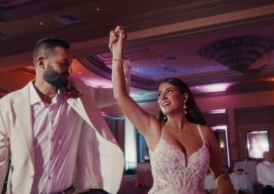 Erica & Brett celebrating at the reception